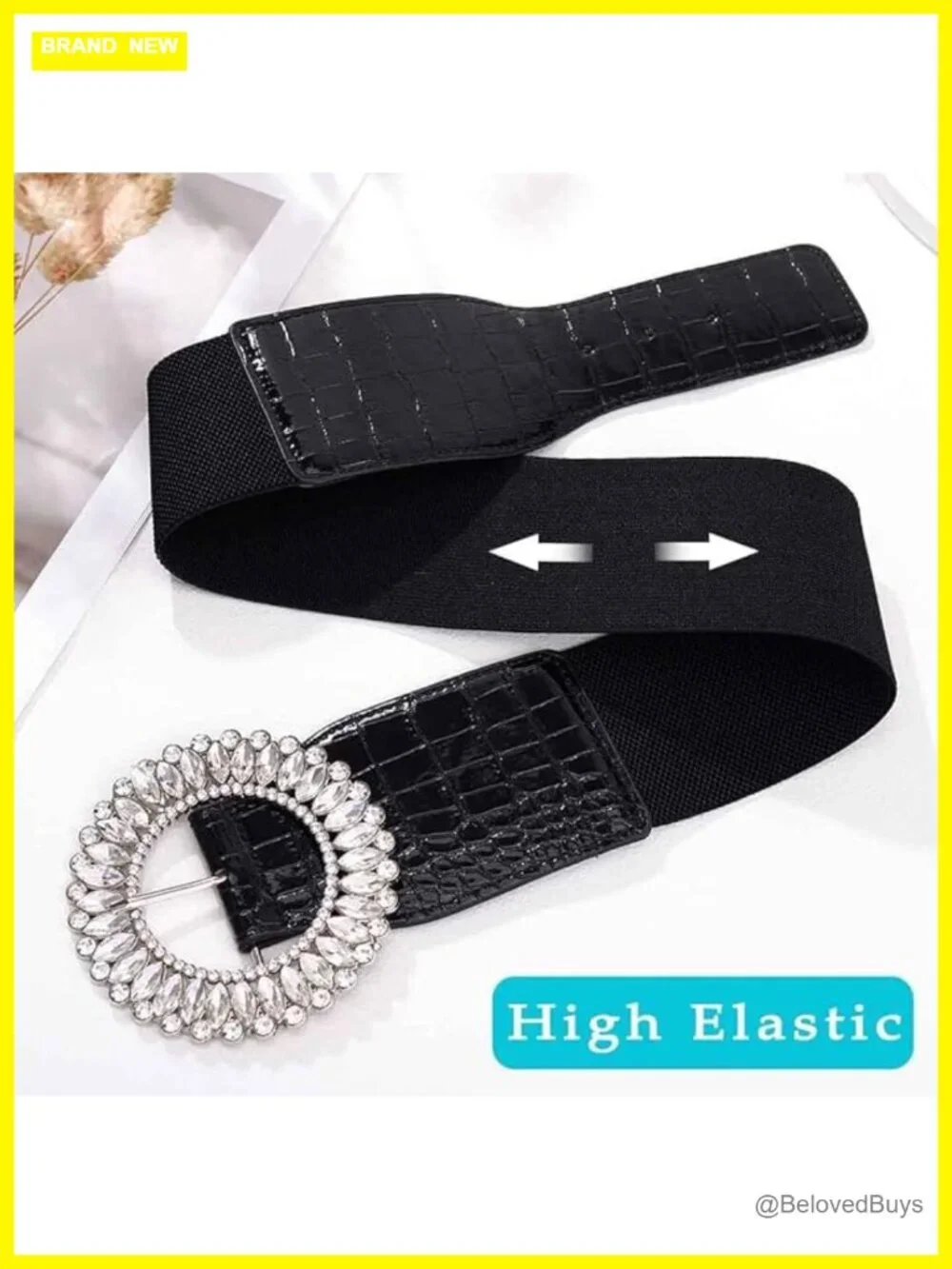 Rhinestone Wide Waist Belt Elastic Stretchy Cinch Belt for Women with Sparkle